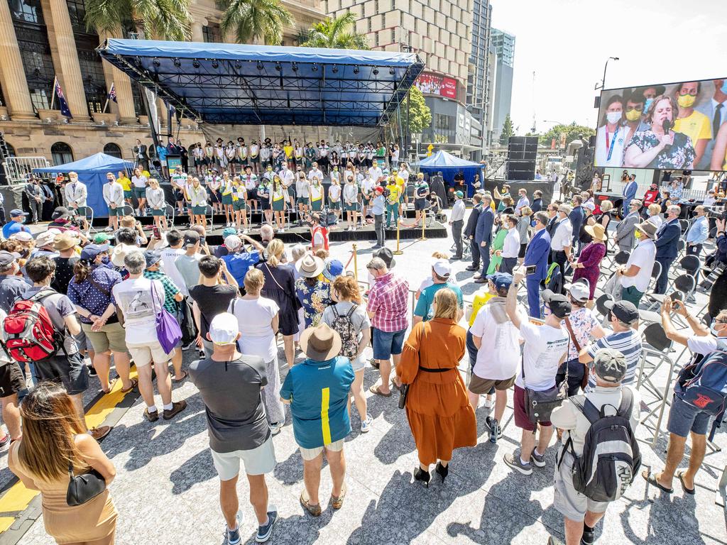 A Welcome home celebration for Tokyo Olympians and Paralympians was held in King George Square, Brisbane on Friday. Picture: Richard Walker