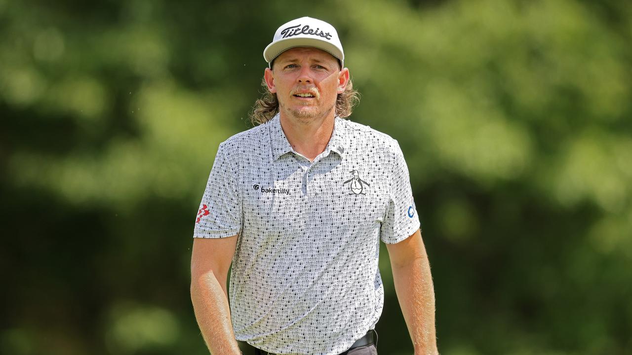 BEDMINSTER, NEW JERSEY - AUGUST 12: Captain Cameron Smith of Ripper GC lines up his shot on the fifth green during day two of the LIV Golf Invitational - Bedminster at Trump National Golf Club on August 12, 2023 in Bedminster, New Jersey. (Photo by Mike Stobe/Getty Images)