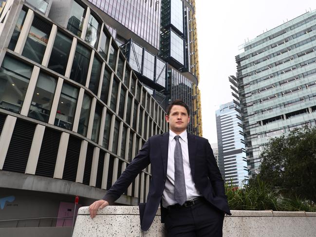 7/6/18: Lewis McLeod at the Barangaroo business district in Sydney. Lewis was falsely accused of a sex crime, never convicted in a court but still suffered enormously because of the way the university handled the situation. John Feder/The Australian.