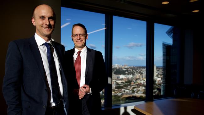 Goldman Australia Sachs economist Andrew Boak (left) and with Goldman Asia economist Andrew Tilton in 2017. Picture: Jane Dempster.