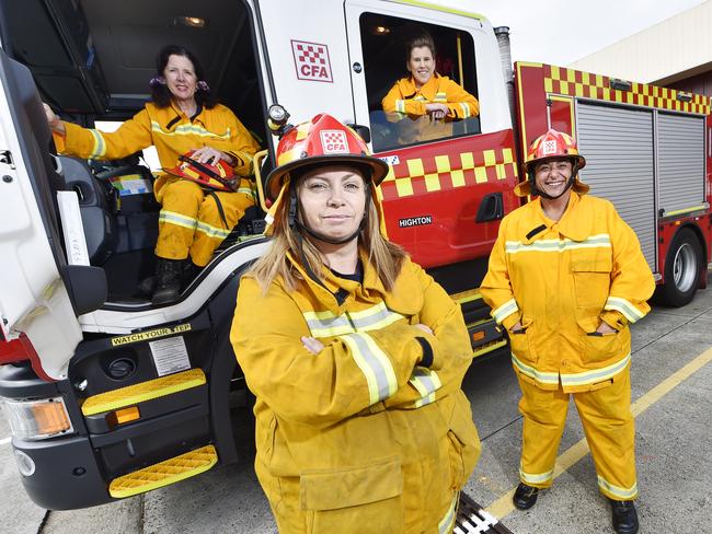 Barwon Heads captain Helen Wood, Winchelsea captain Kaylene Stocks, Highton captain Ali Jordan and St Leonards captain Niki Habibas. The are four female CFA captains in the region. Picture: Alan Barber