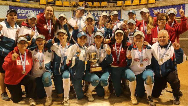 Hornsby District Softball Association has taken out the 2018 under-19 women’s state softball championships. Pictures: Softball NSW