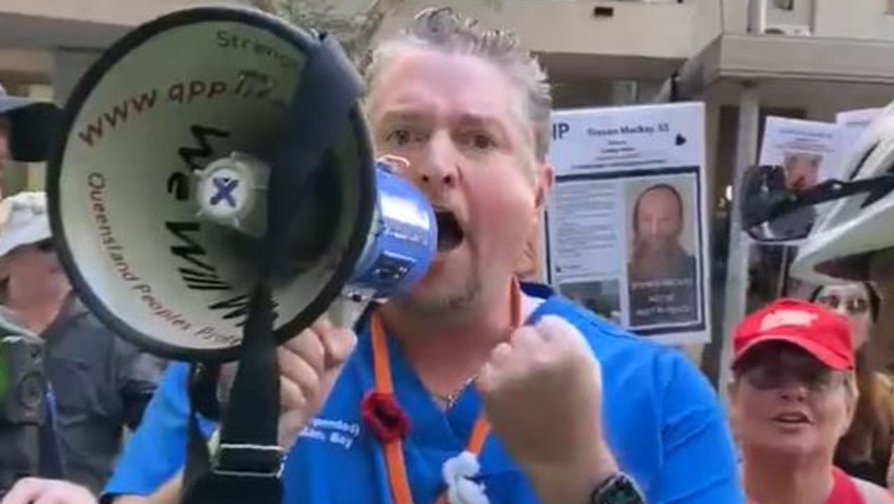 Suspended doctor William Bay protests outside AHPRA's Brisbane office in May. Picture: Supplied / Twitter