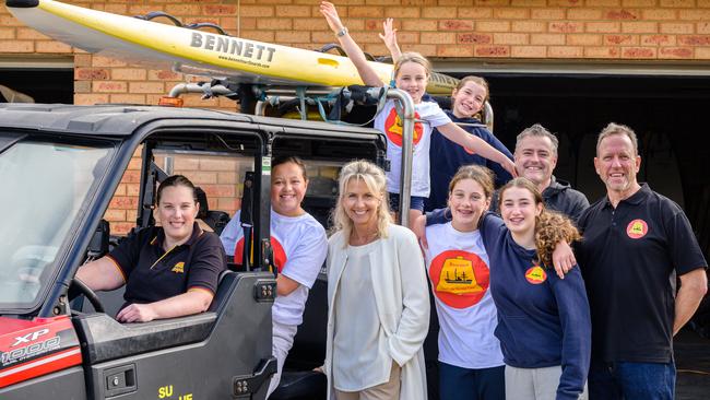 Liberal candidate for Corangamite Stephanie Asher with members of Bancoora SLSC (bottom from left) Christine Pope, Bella Watts, Steph, Stella Andrews, Kiara Sherman, (middle) Andrew Cross and Andrew Carroll, (top) Mary Carrol and Annabelle Sherman.