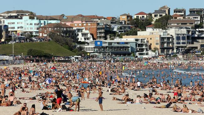 Beachgoers at Bondi beach on Friday.