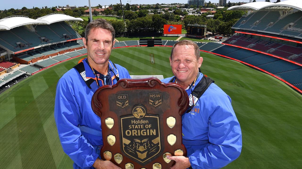 NSW Blues coach Brad Fittler and Queensland Maroons coach Kevin Walters at the Adelaide Oval.