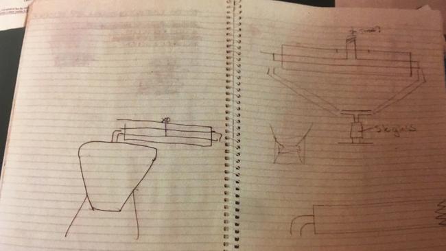 Rudimentary plans for the meth lab, found in the house. Pictures: Court Administration Authority