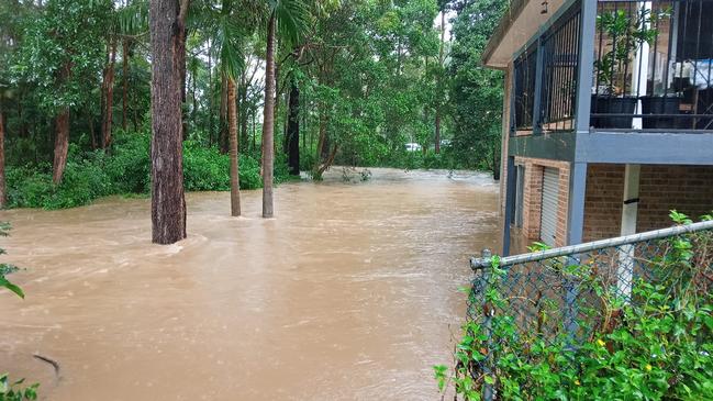 Flooding in the Taloumbi Road area at Coffs Harbour on Tuesday afternoon. Picture: Nathan Trivett