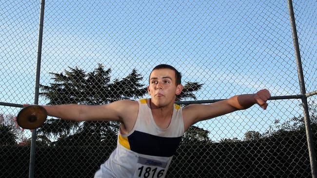 Junior Sports Star Patrick Gleeson gets some discus training at Roxborough Park, Baulkham Hills.