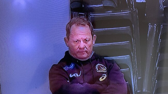 Kevin Walters already looked defeated in the sheds before the Broncos played the Dragons. Picture: Fox League.