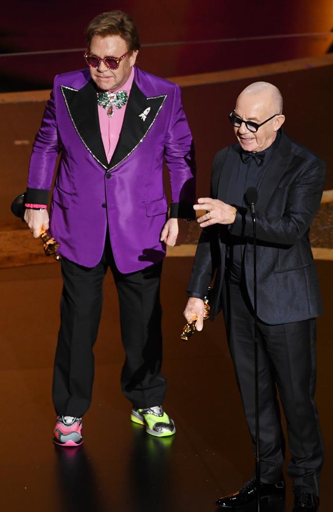 Elton John and Bernie Taupin accepted the Oscar for Best Original Song. Picture: Getty Images