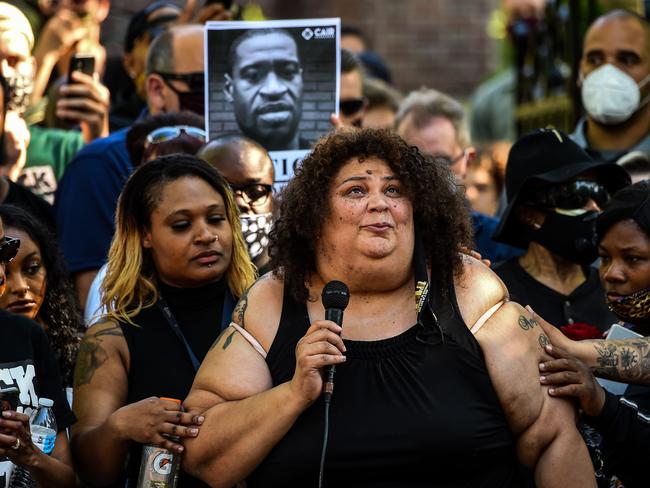 Niece of George Floyd Angel Buechner speaks during a protest outside the residence of governor of Minnesota Tim Walz. Picture: AFP