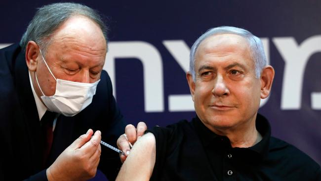 Benjamin Netanyahu sets an example by being the first person in Israel to receive the vaccine. Picture: AFP