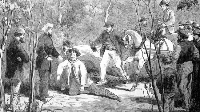 Another recreated scene of the recapture of John Dunn hiding by a hollow log.