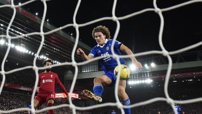 Leicester City's Belgian defender Wout Faes scored an own goal. (Photo by Oli SCARFF / AFP)