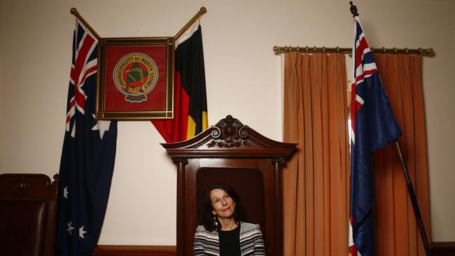 North Sydney Mayor Jilly Gibson in the Mayoral Chair inside North Sydney Council Chambers. Picture: John Appleyard