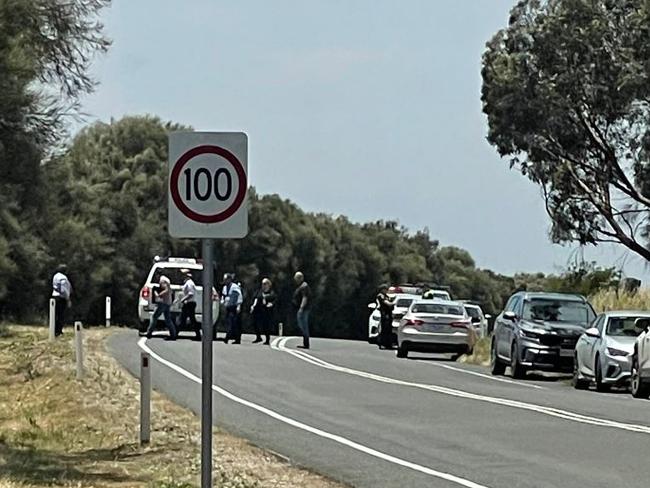 Police investigate the scene of a fatal accident at Belvidere . Picture: NINE NEWS