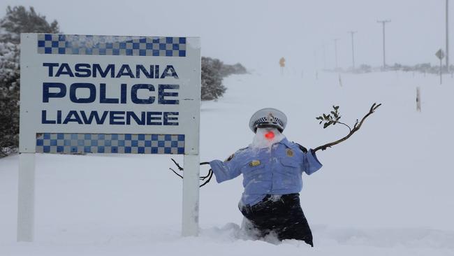 Hobart snow Tasmania Police Liawenee station. Picture Tasmania Police Facebook