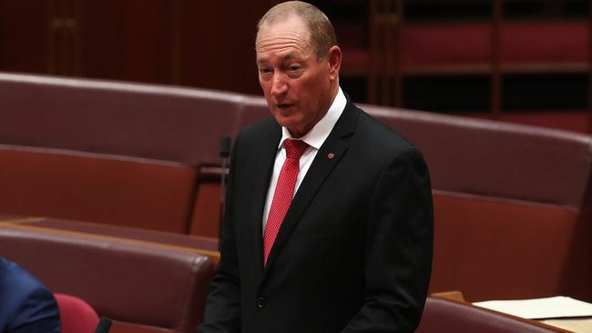 Senator Fraser Anning during his maiden speech in the Senate Chamber. Picture: Kym Smith