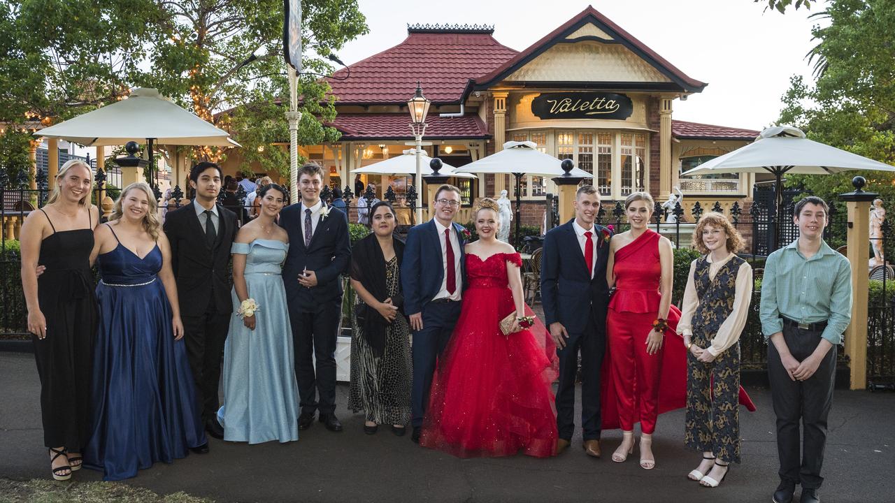 Mary MacKillop Catholic College inaugural formal graduates and partners (from left) Nicole van Rhijn, graduate Grace Kaiser, graduate Daniel Verches, Breanna Langley, graduate Connor McKerrow, graduate Nadia Eastaugh, Isaac Williams, graduate Caitlin Lang, Paul Thompson, graduate Holly Hutchison, Abigail Brooks and graduate Joshua Brooks at Cafe Valetta. Picture: Kevin Farmer