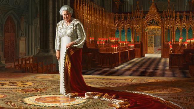 Queen Elizabeth II as captured by Ralph Heimans, which now hangs permanently in Westminster Abbey. Picture: Ralph Heimans.