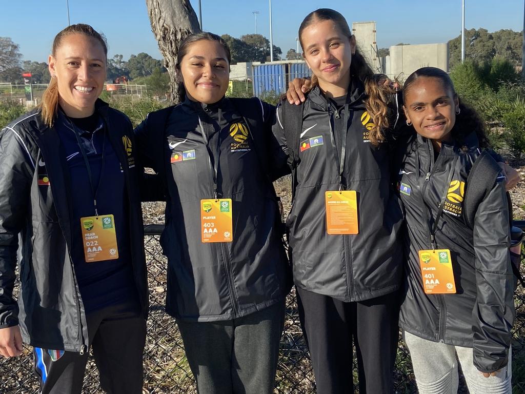 Gema Simon with players Grace Amidy, Ruby Bird and Alisha Mays.