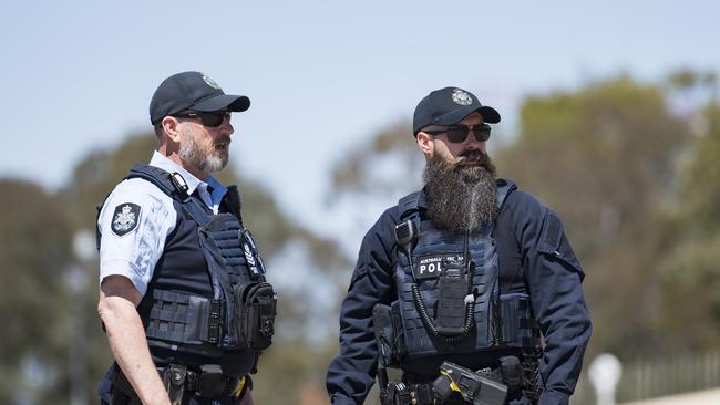 There is a noticeably heightened security presence in Canberra as the capital prepares to receive the King and Queen. Picture: NewsWire / Martin Ollman