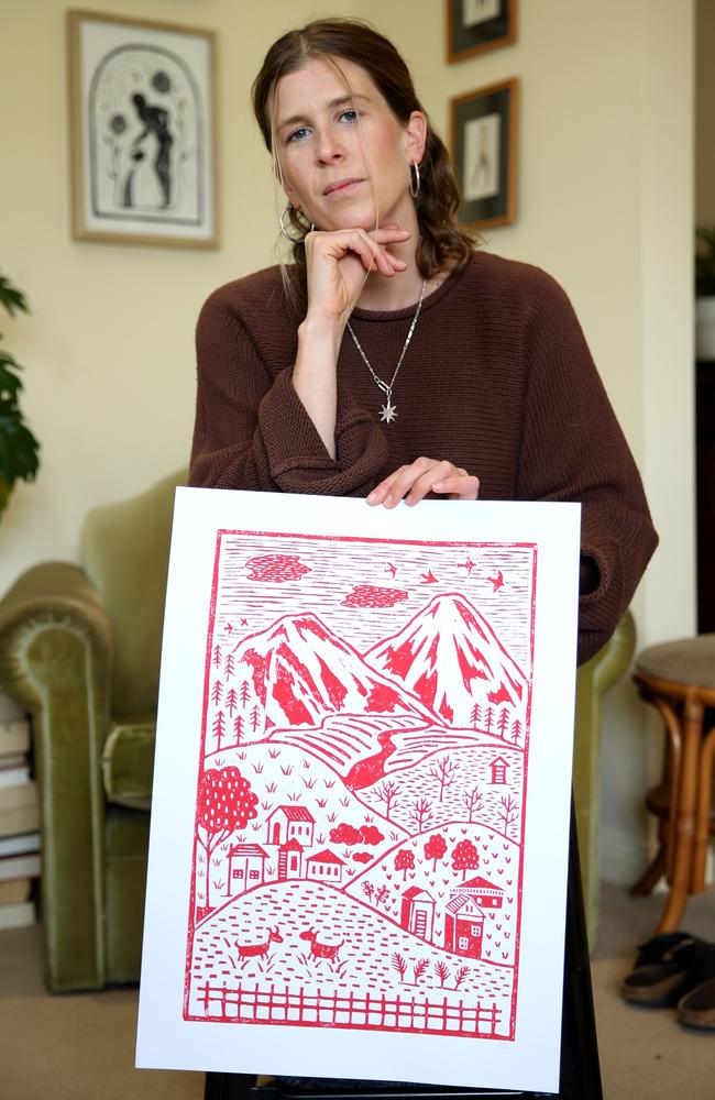 Emily Wright of Ahki Illustration with the her artwork that was stolen and sold through online store Temu. Picture: Mike Dugdale