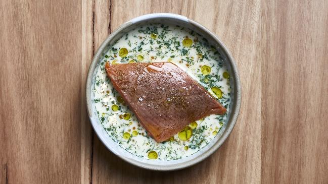 The elegant and delicious baked Baw Baw Alpine trout with mountain pepper cream.