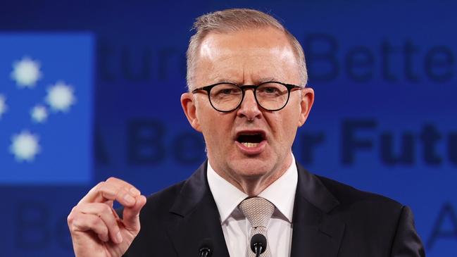 PERTH, AUSTRALIA - MAY 01: Federal Opposition leader Anthony Albanese speaks during the Labor Party election campaign launch at Optus Stadium on May 01, 2022 in Perth, Australia. The Australian election will be held on May 21, 2022. (Photo by Paul Kane/Getty Images)