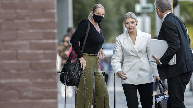 Renee Ferguson (LHS) outside the Hobart Magistrates Court. Picture: Chris Kidd.