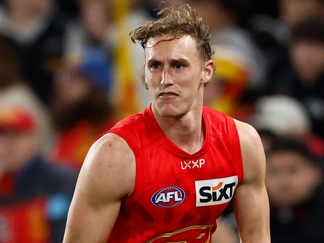 MELBOURNE, AUSTRALIA - AUGUST 10: Sam Clohesy of the Suns in action during the 2024 AFL Round 22 match between the Essendon Bombers and the Gold Coast SUNS at Marvel Stadium on August 10, 2024 in Melbourne, Australia. (Photo by Michael Willson/AFL Photos via Getty Images)