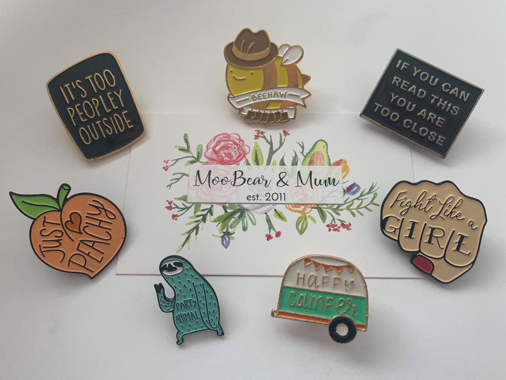 MooBear and Mum have these cute and cheeky enamel pins available for $7 each at www.moobearandmum.com . The cut-off date for postal orders is noon, Friday May 1 or they can be collected at Mirani from 8.30am - 10.30am or 3.30pm - 5.30pm Friday, May 8 and Saturday, May 9. Picture: Contributed.