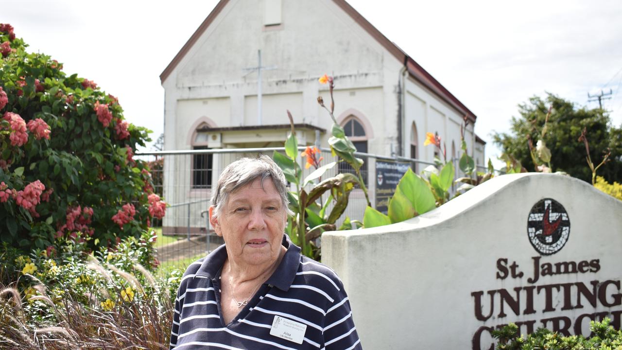 Proserpine historian Ailsa Reinke is the granddaughter of cane farmer John Compton, who donated land on the corner of Herbert and Main Street to the church in the 1890s. Sarah Compton Lane, behind the church, is named after Ailsa’s grandmother, John’s wife. Picture: Kirra Grimes