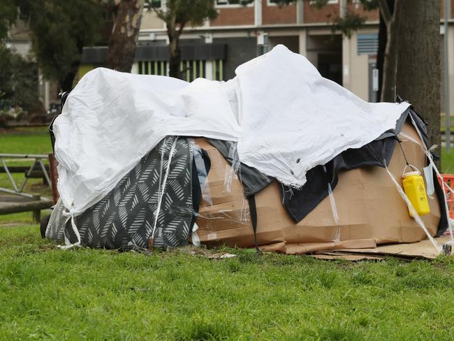 A makeshift camp has been set up in front of the Richmond room. Picture: David Crosling