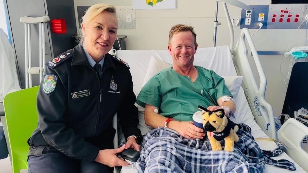 Queensland Police Commissioner Katarina Carroll visiting injured police officer Senior Constable Steven Ingerson in hospital. Picture: Queensland Police