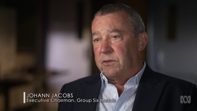 Group 6 Metals Ltd executive chairman Johann Jacobs speaking about the Dolphin Tungsten Mine on King Island. Picture: ABC iView