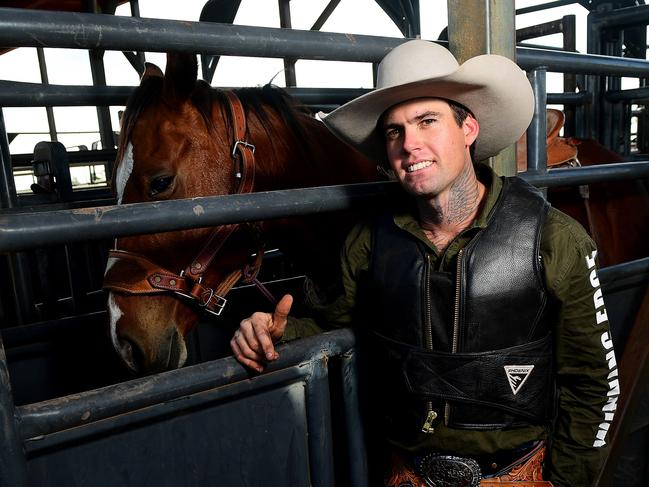 Bronco rider Guy Clarke has been made the journey up from Queensland for the Noonamah Rodeo and will be competing during tonight's event.Picture: Justin Kennedy