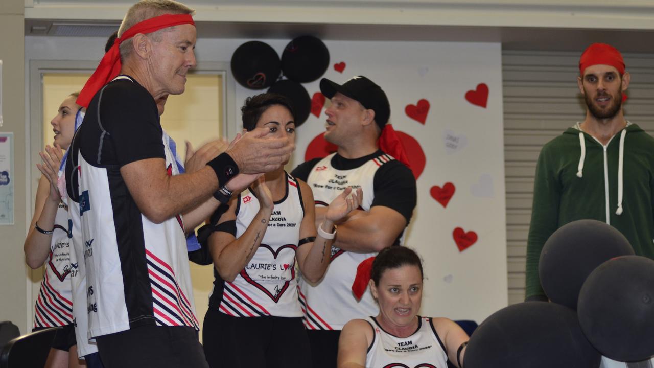 Team Claudia cheer on their rower during the 2020 Laurie's Love Row for a Cure.