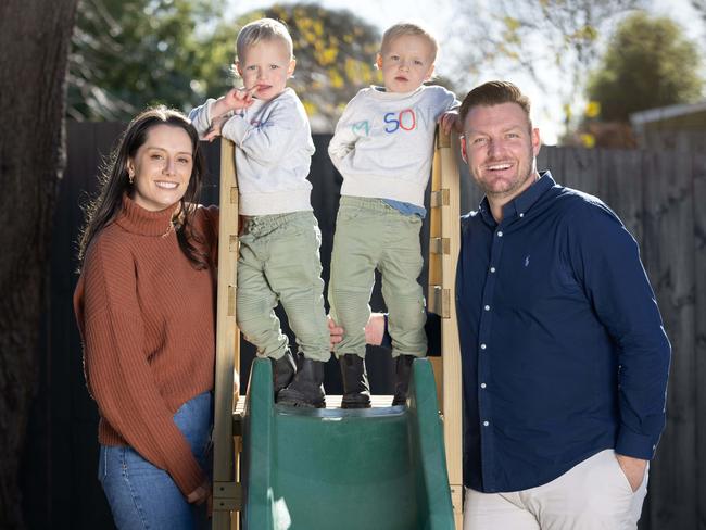 Groth with his wife Britt and twin boys Mason and Parker. Picture: Tony Gough