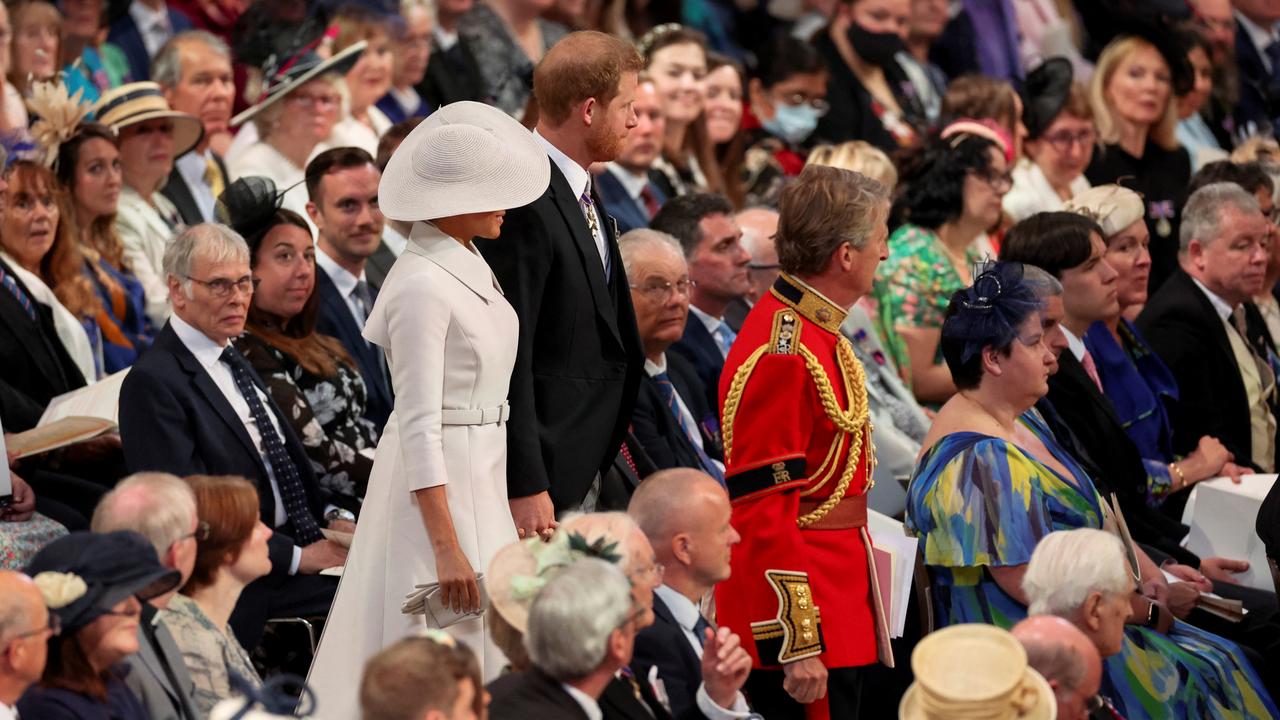 Prince Harry and Meghan, Duchess of Sussex arrive for the National Service of Thanksgiving. Picture: Getty