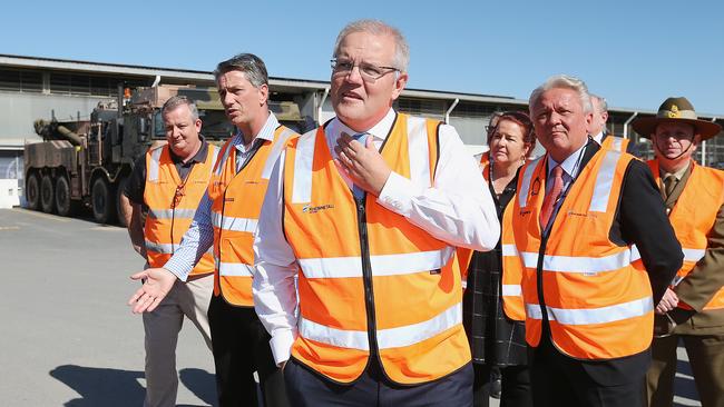 On a visit to one of Rheinmetall’s Southeast Queensland facilities in August last year, Prime Minister Scott Morrison said “most” of the 1450 jobs from the project would be created in Queensland. Monday August 5, 2019. (AAP Image/Jono Searle)