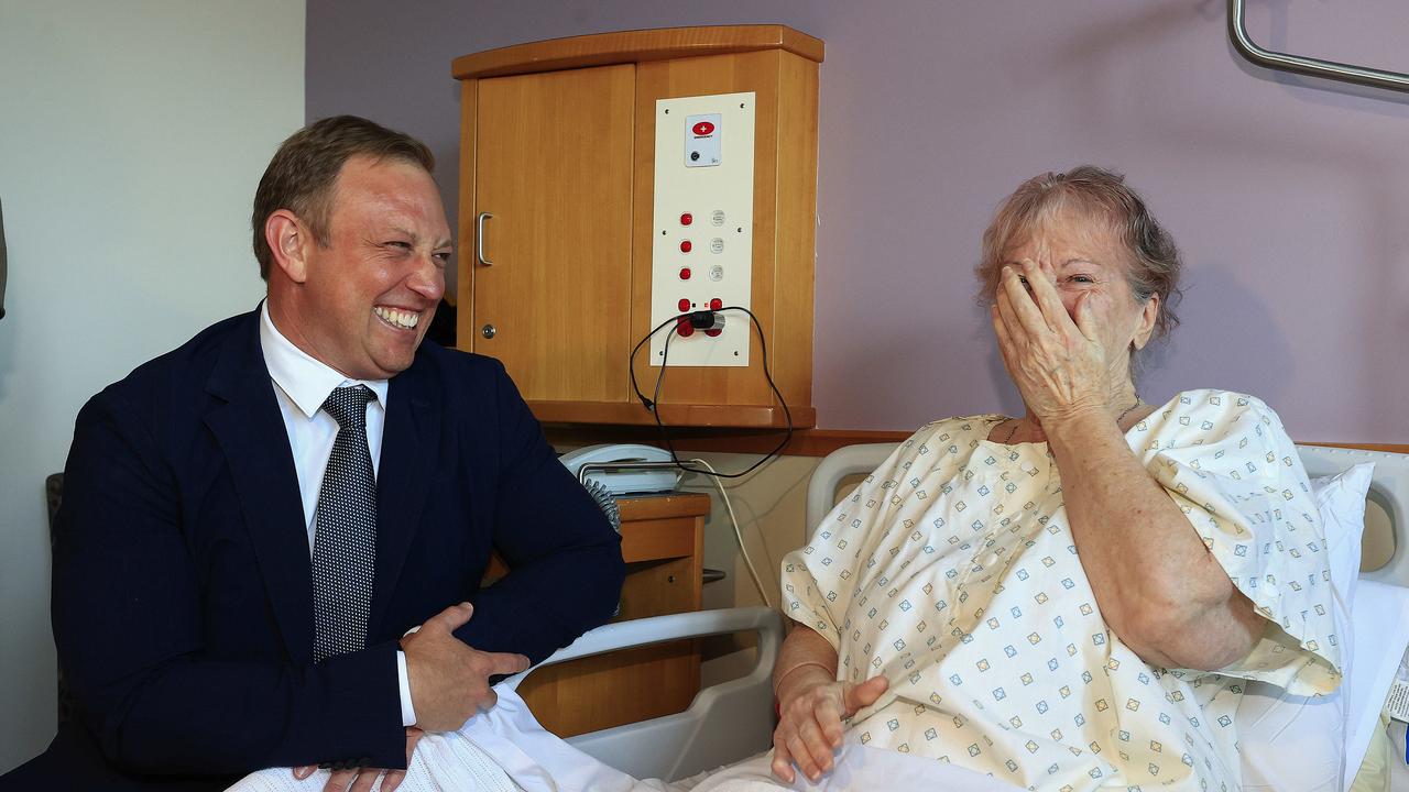 Premier Steven Miles visiting a hospital patient, Hilary Ikstrums. Pic: Adam Head