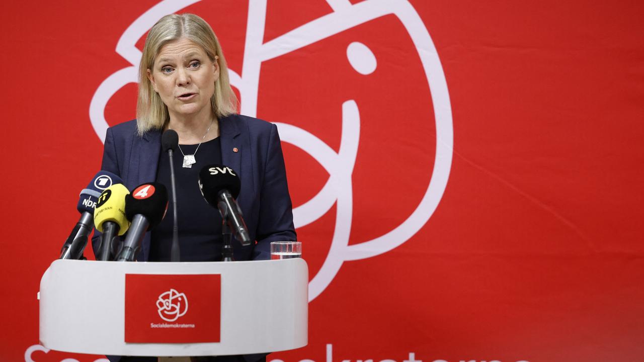 Sweden's Prime Minister Magdalena Andersson of the ruling Social Democratic Party said the country was in favour of joining NATO, reversing its decades-long opposition and paving the way for the country to submit a membership application. (Photo by Fredrik PERSSON / TT News Agency / AFP) / Sweden OUT