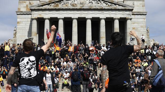 UAP candidate Benjamin Britton, a veteran, said fallen soldiers would had been standing with protesters who stormed Melbourne’s Shrine of Remembrance last year. Picture: Alex Coppel