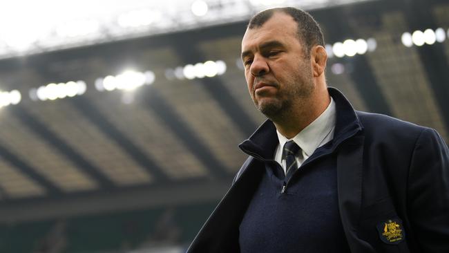 LONDON, ENGLAND - NOVEMBER 24:  Michael Cheika head coach of Australia looks on prior to the Quilter International match between England and Australia at Twickenham Stadium on November 24, 2018 in London, United Kingdom.  (Photo by Dan Mullan/Getty Images)