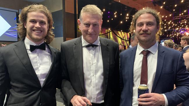 (From left to right) Brodie Birkett, Jeff Sterling and Ross Clements at the MECC on July 20 for the 2022 Queensland Mining Awards.