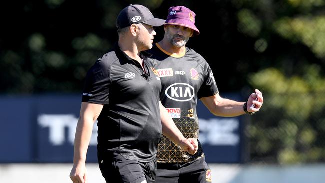 Broncos coach Anthony Seibold, left, has lamented his team’s lack of discipline Picture: Getty Images