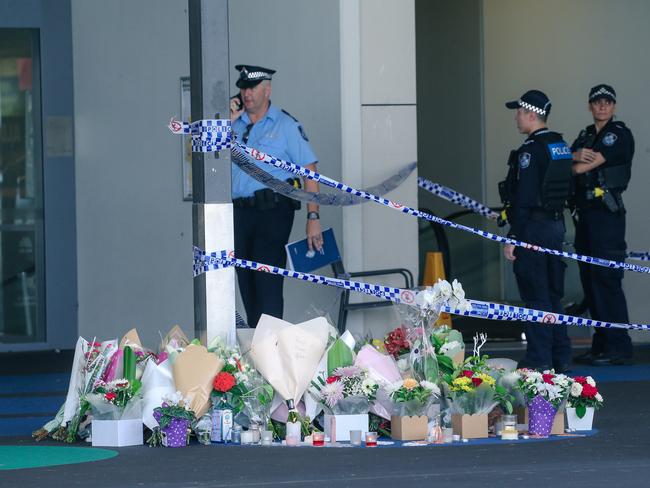 Flowers at the scene last February. Picture: Glenn Campbell/NCA NewsWire