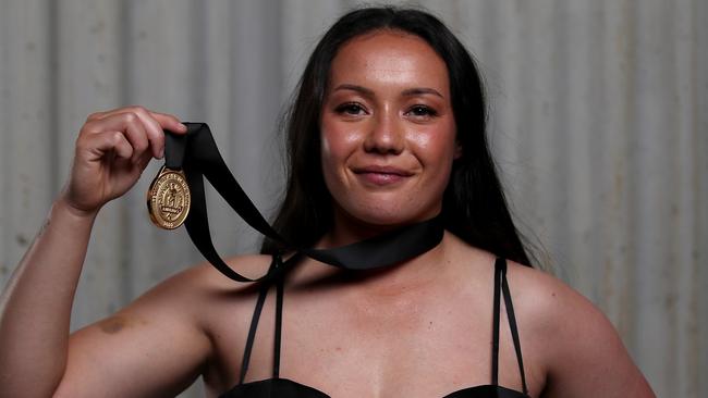 Raecene McGregor shows off her Dally M Medal. Picture: Jason McCawley/Getty Images